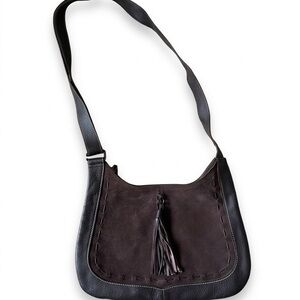 Longchamp Dark Brown Leather and Suede Shoulder / Crossbody Bag